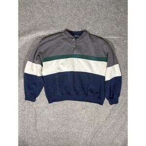 Honors Mens Pullover Sweatshirt Colorblock Rugby Style XL Gray Green Navy‎